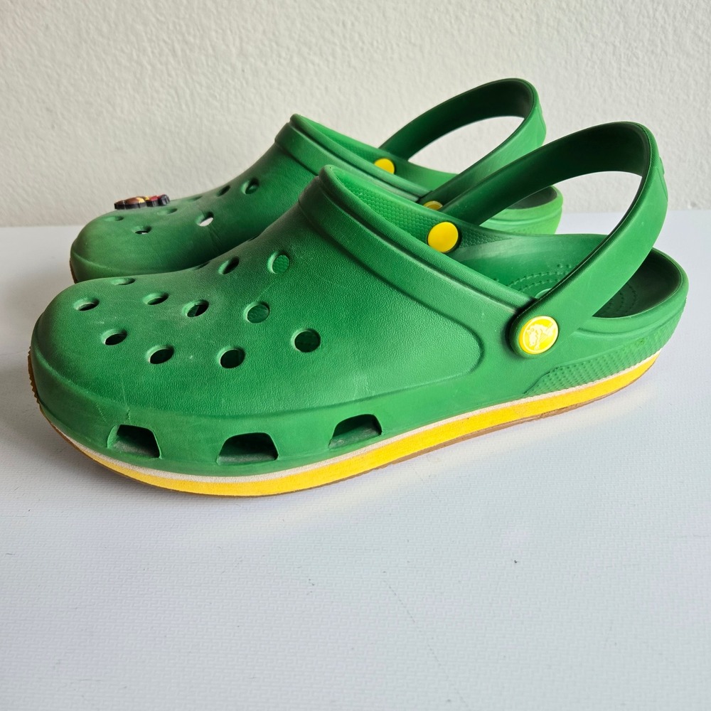 Crocs Retro Runner Green Yellow‎ Clogs Mens 9 Womens 11 Scooby Doo Jibbitz Charm